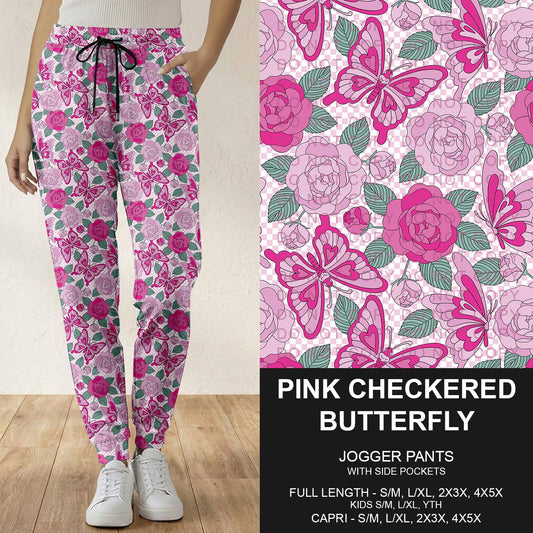 B282 - Preorder Pink Checkered Butterfly Joggers (Closes 3/29. ETA: early June)