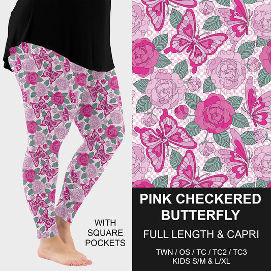 B282 - Preorder Pink Checkered Butterfly Leggings w/ Pockets (Closes 3/29. ETA: early June)