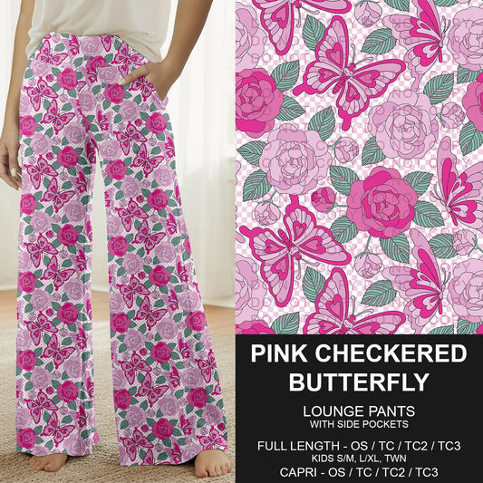 B282 - Preorder Pink Checkered Butterfly Lounge Pants (Closes 3/29. ETA: early June)