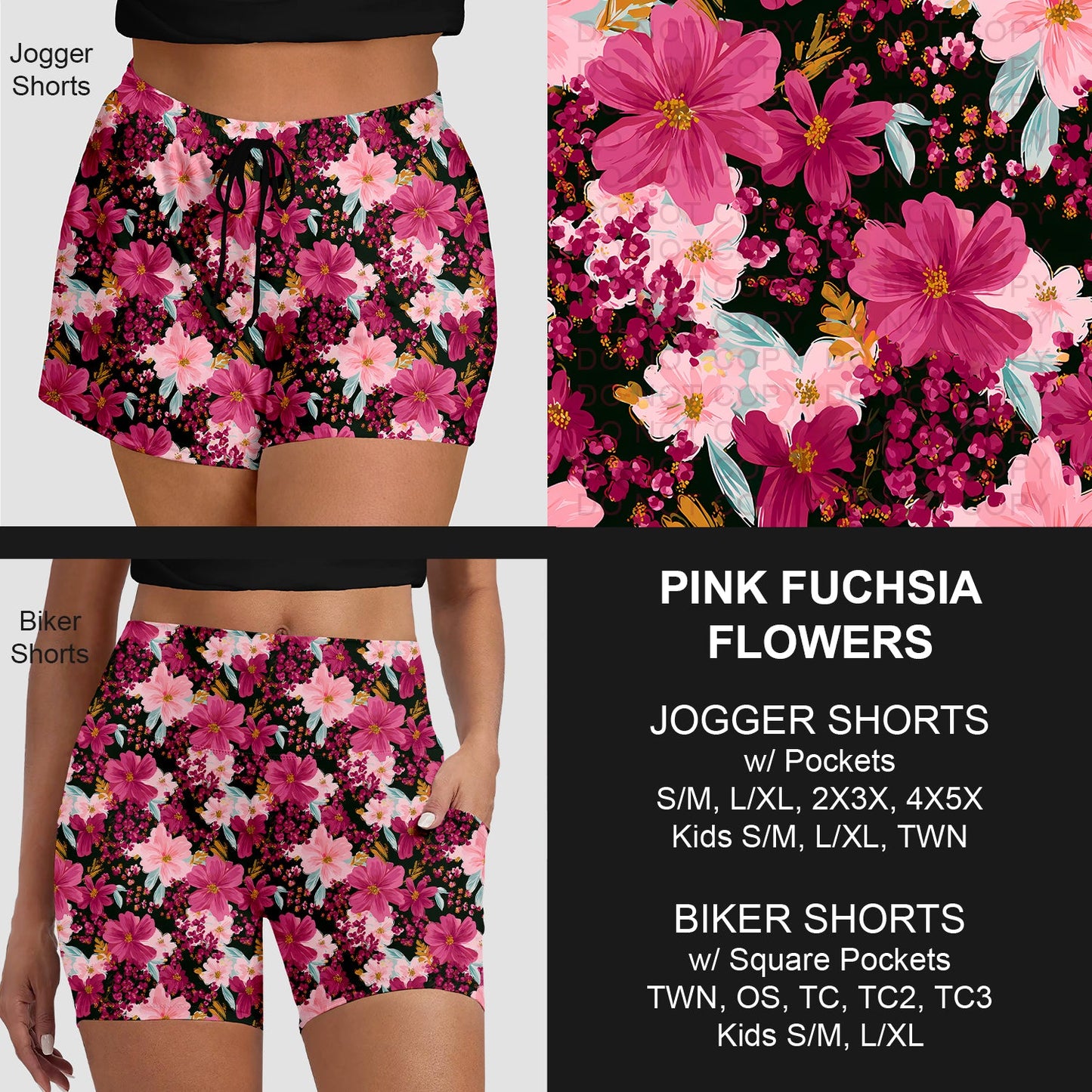 B281 - Preorder Pink Fuchsia Flowers Jogger/Biker Shorts (Closes 3/25. ETA: early June)