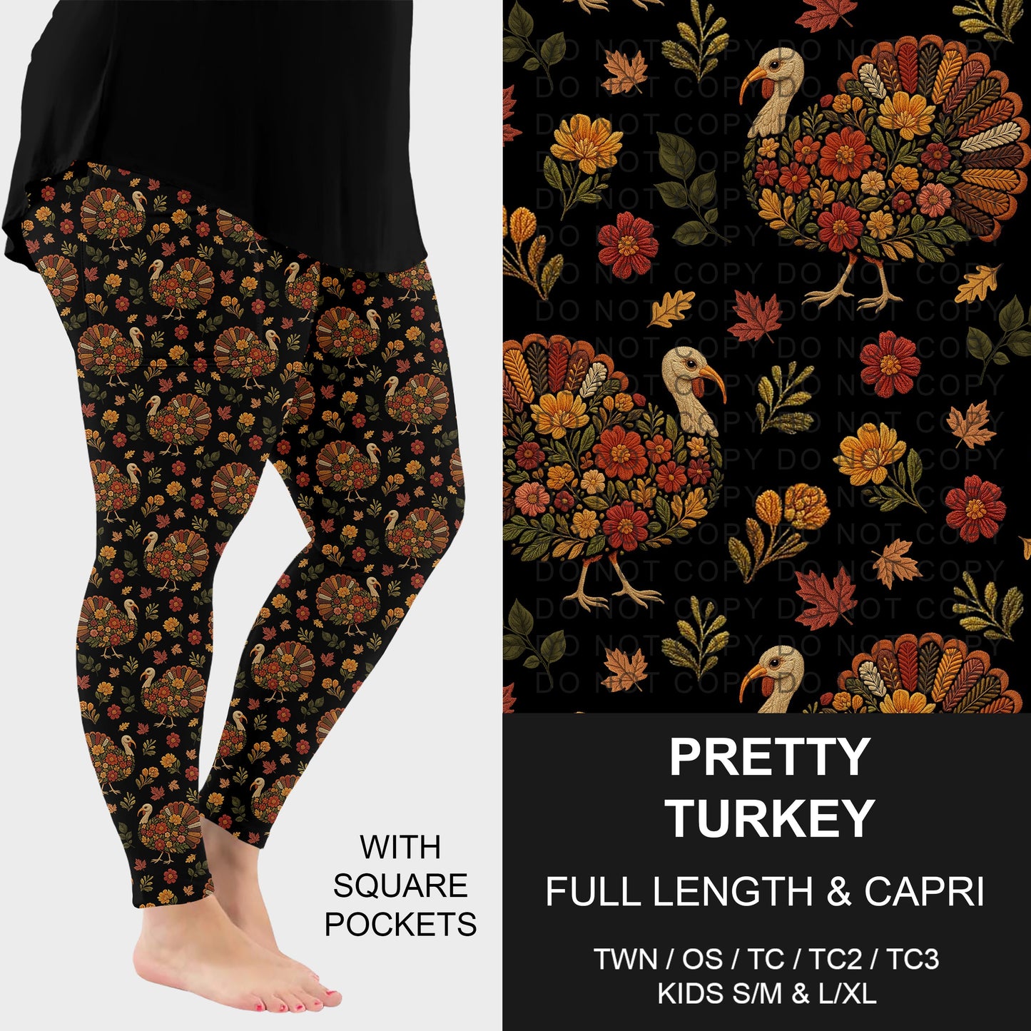 B308 - Preorder Pretty Turkey Leggings w/ Pockets (Closes 8/16. ETA: late Oct.)