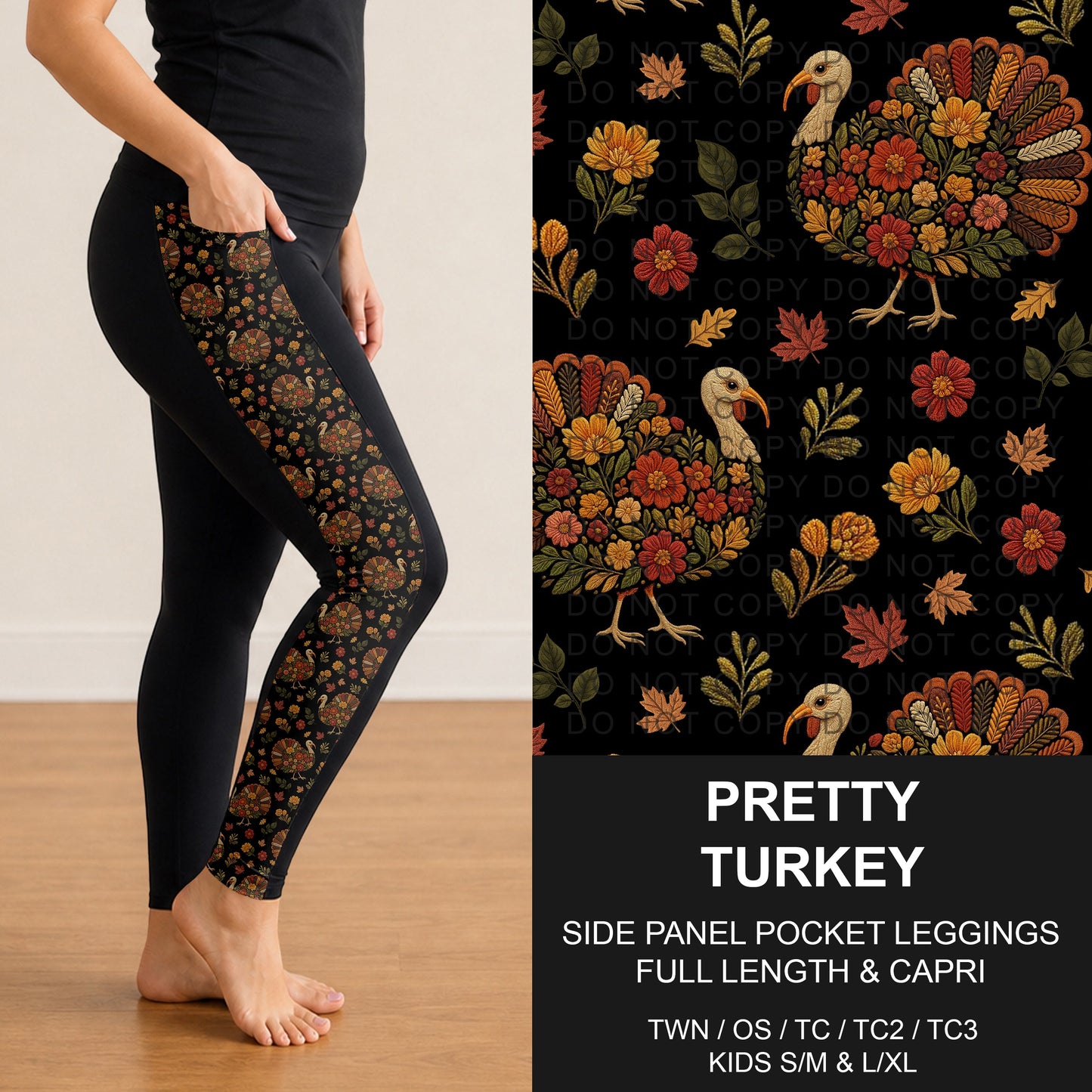 B308 - Preorder Pretty Turkey Side Panel Pocket Leggings (Closes 8/16. ETA: late Oct.)