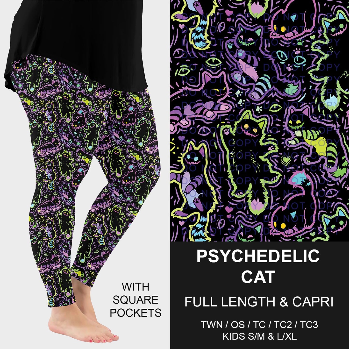 B252 - Preorder Psychedelic Cat Leggings w/ Pockets (Closes 9/21. ETA: mid Nov.)