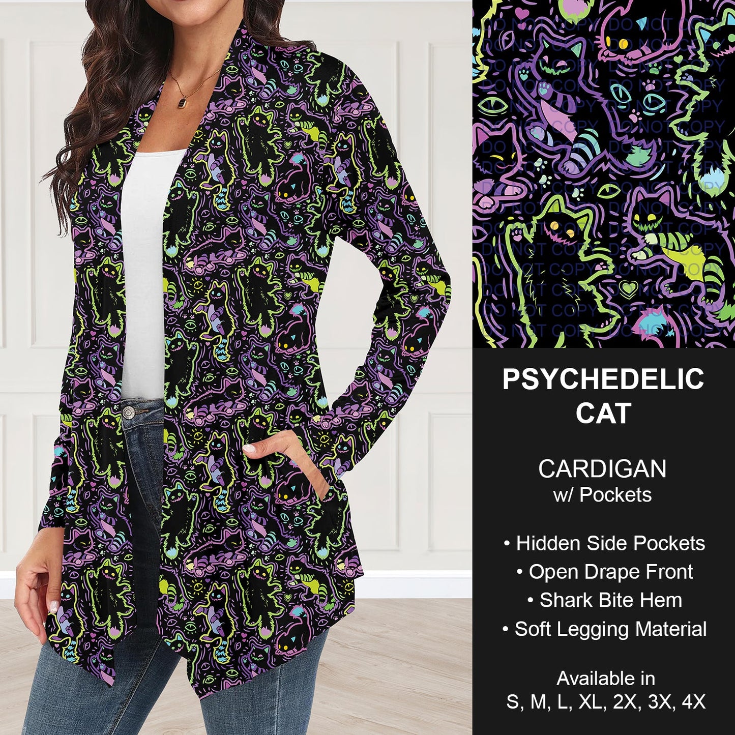 B252 - Preorder Psychedelic Cat Cardigan w/ Pockets (Closes 9/21. ETA: mid Nov.)