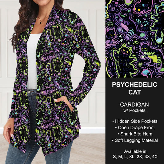 B252 - Preorder Psychedelic Cat Cardigan w/ Pockets (Closes 9/21. ETA: mid Nov.)