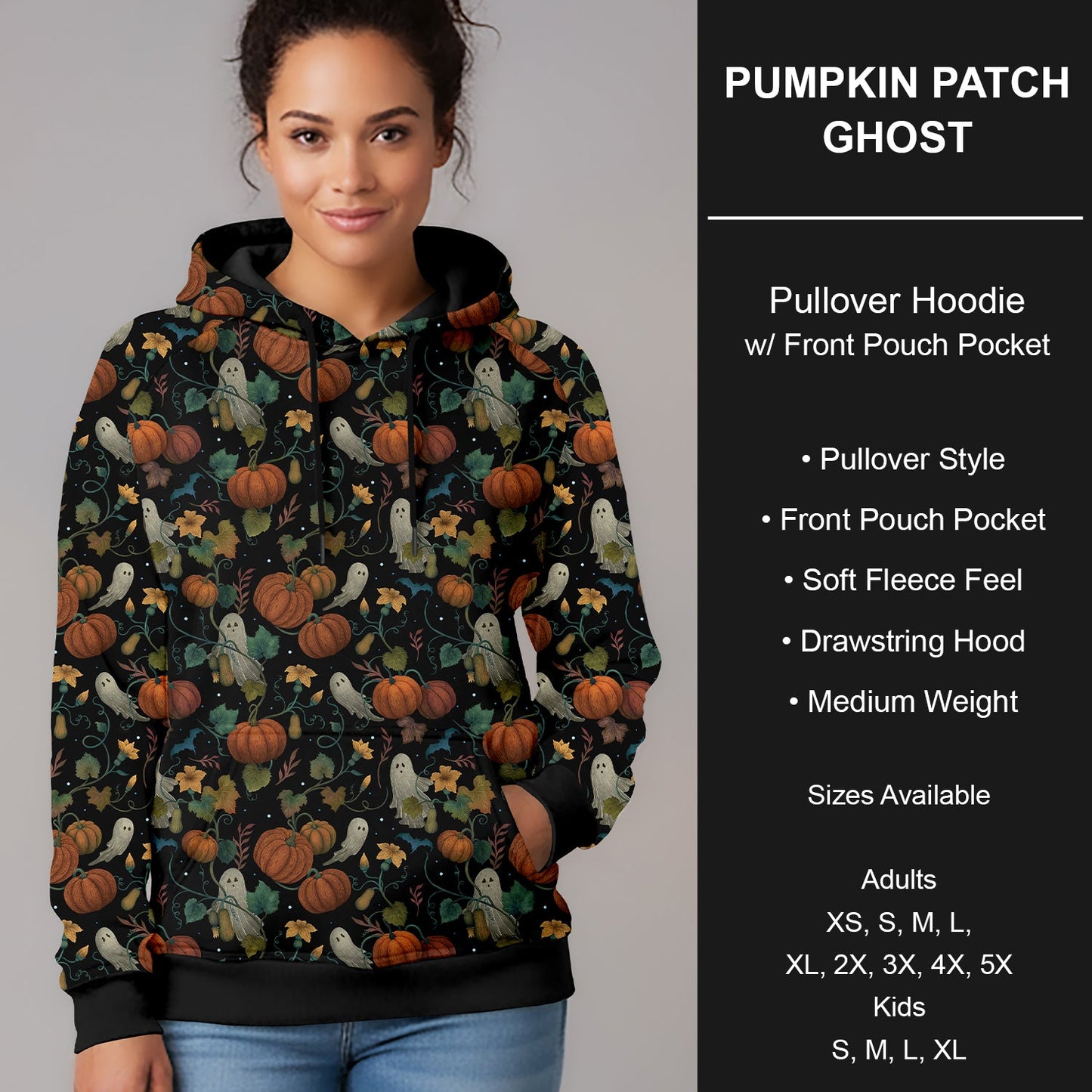 B299 - Preorder Pumpkin Patch Ghost Pullover Hoodie (Closes 7/12. ETA mid Sept.)