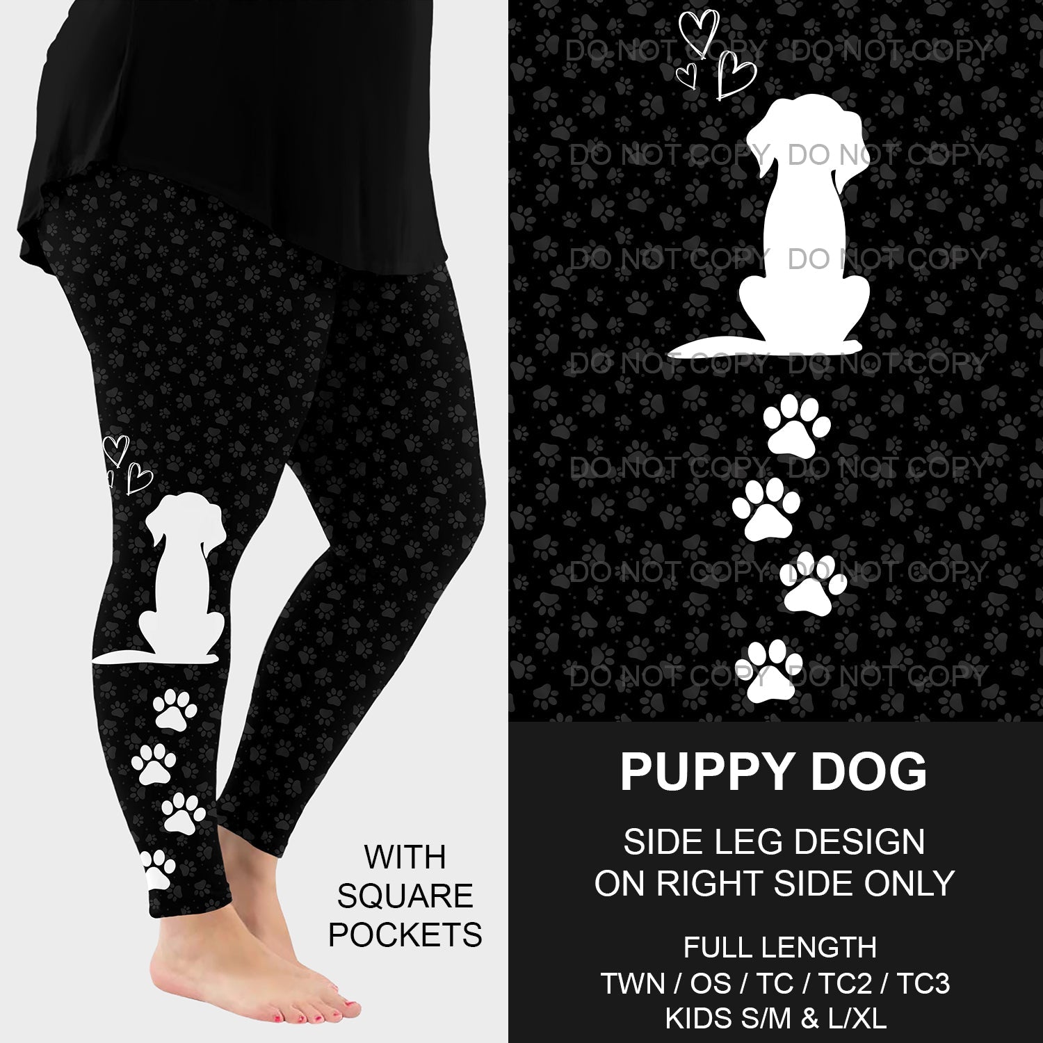 B198 - Preorder Puppy Dog Side Design Leggings w/ Pockets (Closes 12/08. ETA early Feb.)