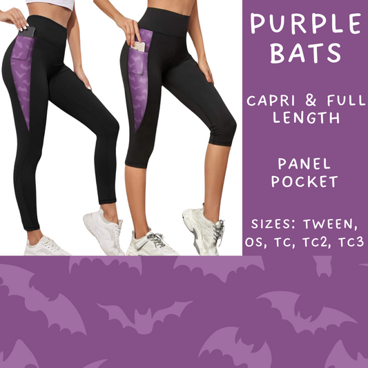 Ready To Ship - Purple Bats Pocket Capri Length Legging - OS & TC