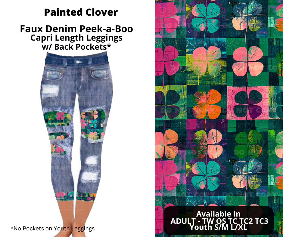 Preorder! Closes 12/9. ETA Feb. Painted Clover Faux Denim Peekaboo Capris