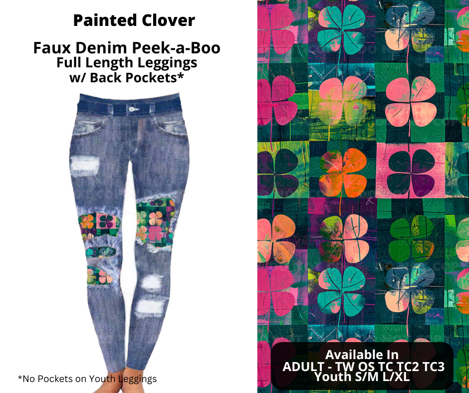 Preorder! Closes 12/9. ETA Feb. Painted Clover Faux Denim Peekaboo Full Length