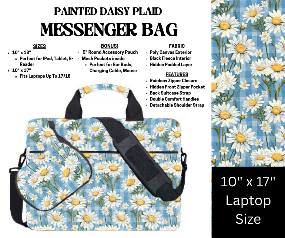 Painted Daisy Plaid Messenger Bag