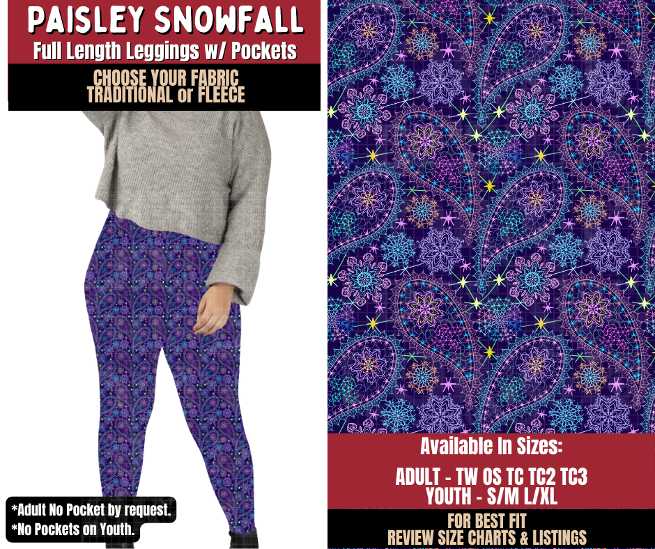 Preorder! Closes 9/7. ETA Dec. Paisley Snowfall Leggings Choose Fleece or Traditional
