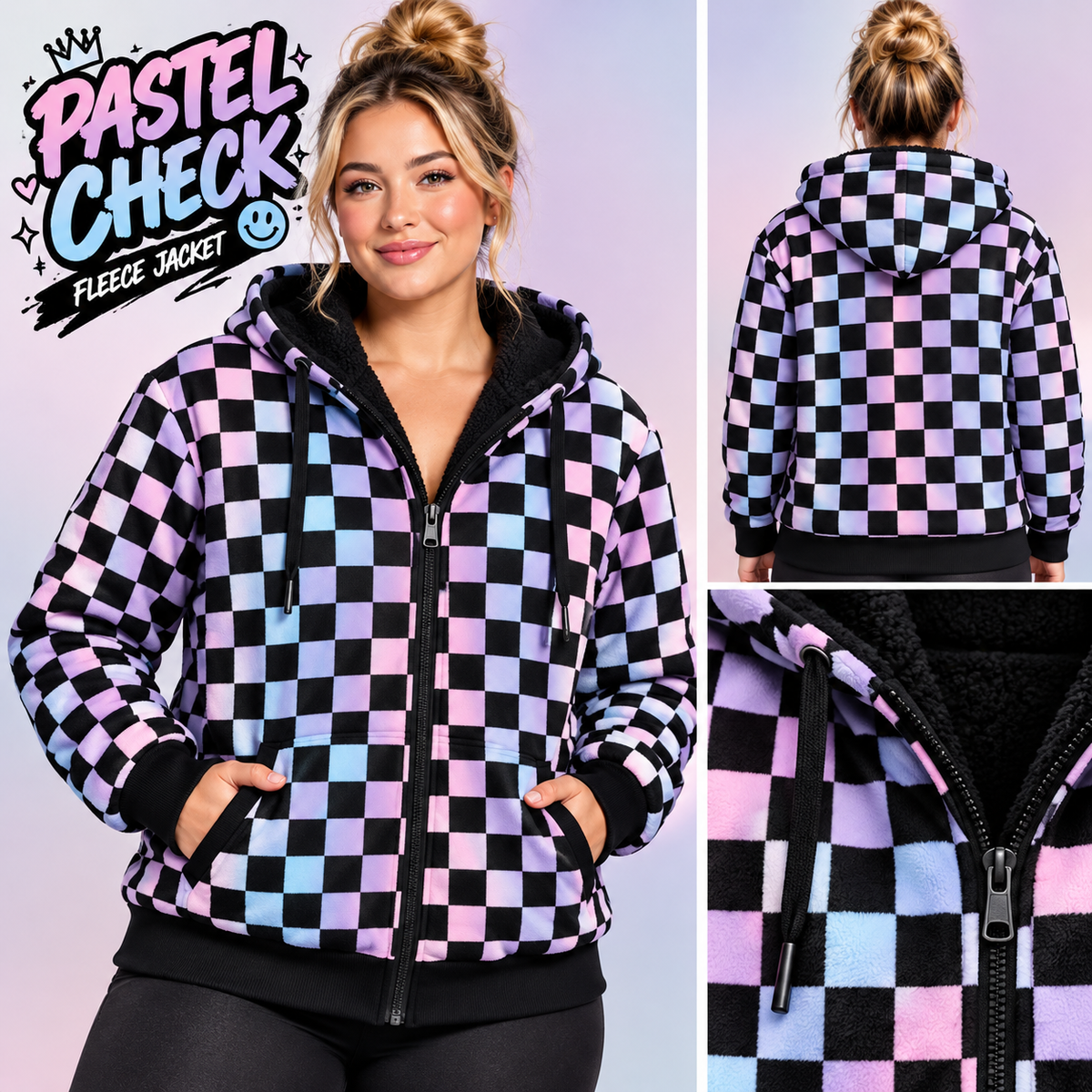 Pastel Check-FLEECE LINED HOODED JACKET-PREORDER CLOSING 11/9