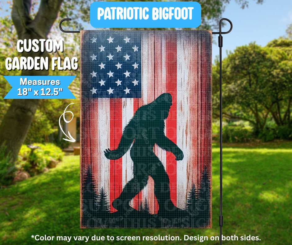 Patriotic Bigfoot Garden Flag