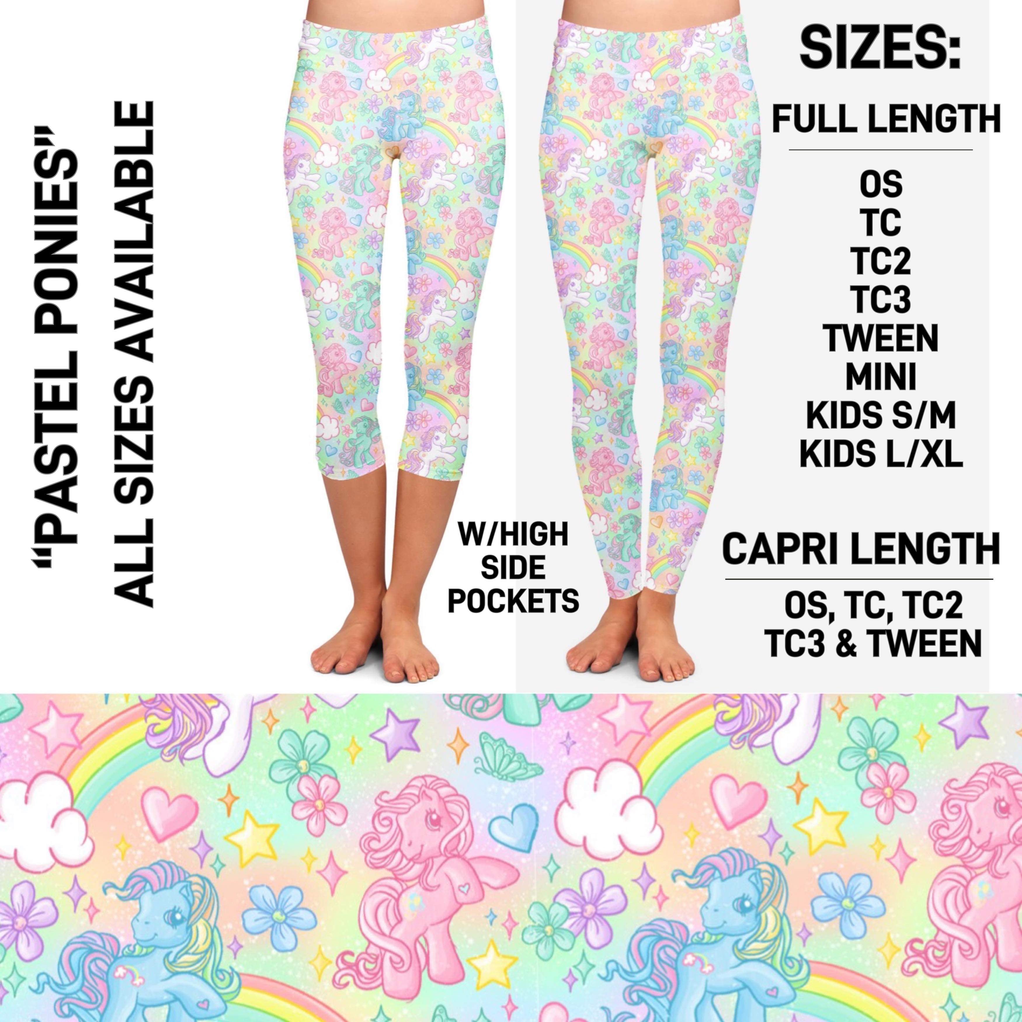 RTS - Pastel Ponies Leggings & Capris with High Side Pockets