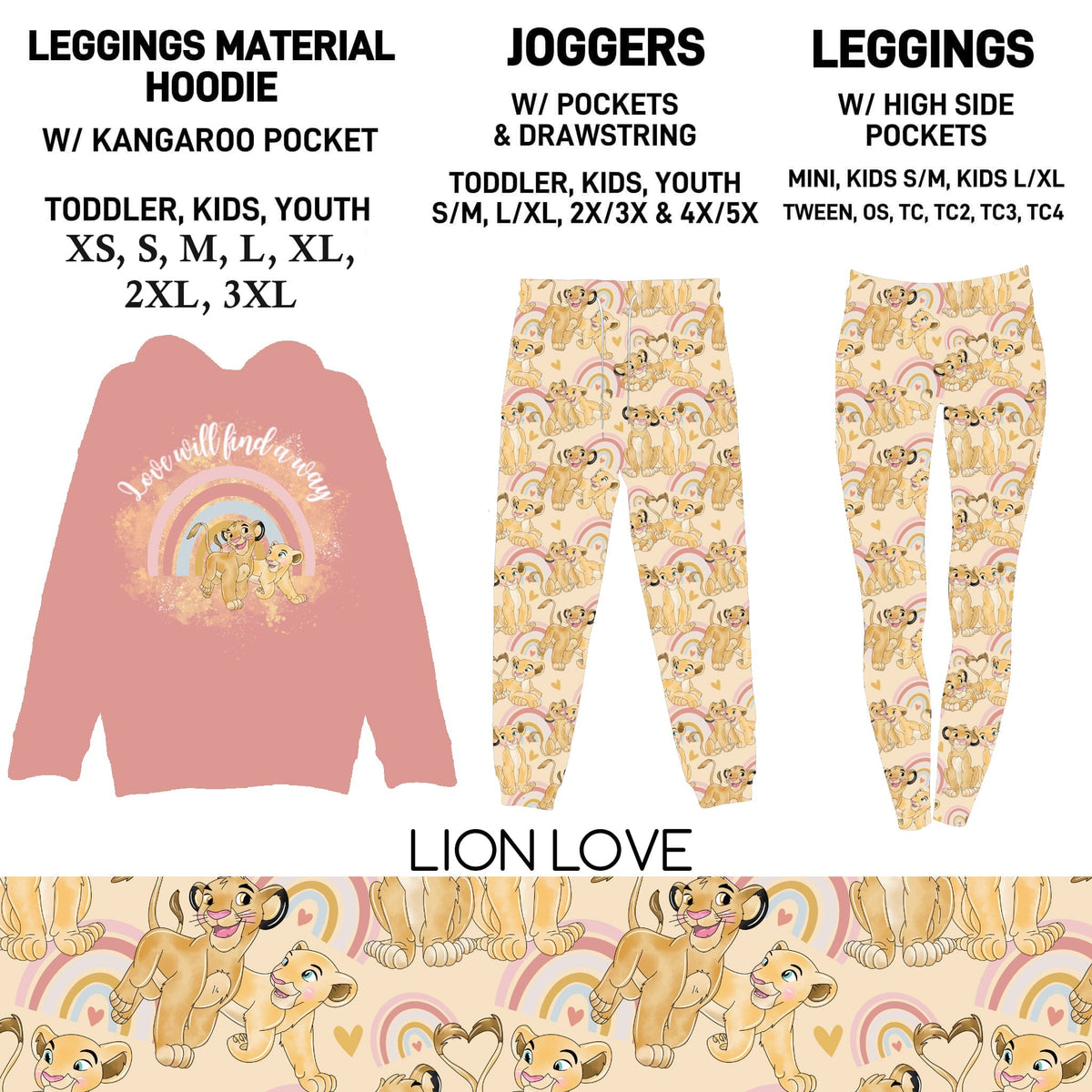 302BT - Lion Love Leggings Material Hoodie/Leggings/Full Joggers - Preorder Due 10/25 ETA: Late Dec
