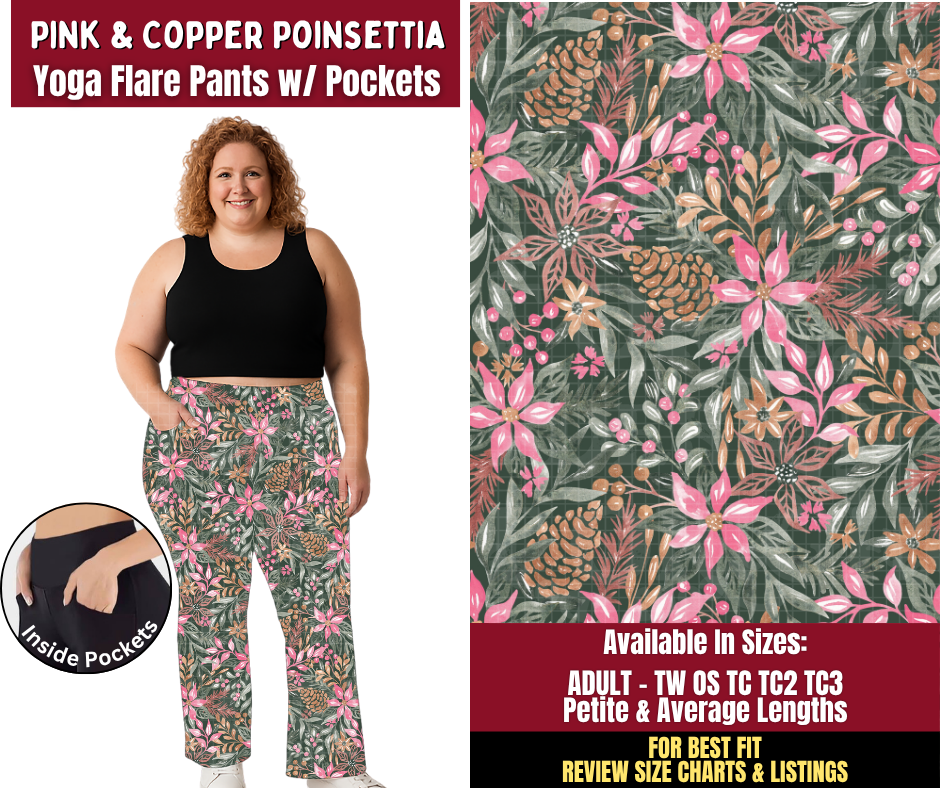 Preorder! Closes 8/24. ETA Nov. Pink & Copper Poinsettia Yoga Flare Pants