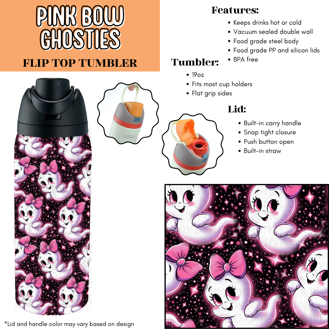 Pink Bow Ghosties Flip Top Tumbler