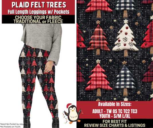Preorder! Closes 9/4. ETA Dec. Plaid Felt Trees Leggings Choose Fleece or Traditional