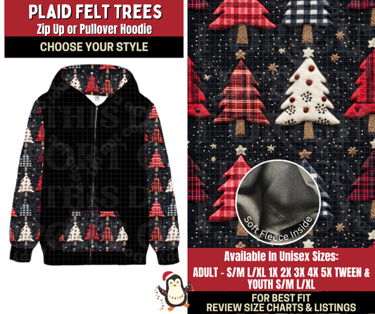 Preorder! Closes 9/4. ETA Dec. Plaid Felt Trees Zip-Up or Pullover Hoodie