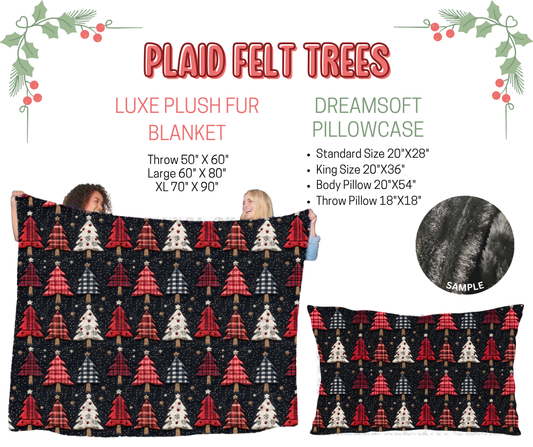 Preorder! Closes 9/3. ETA Dec. Plaid Felt Trees Luxe Plush Fur Blanket and/or DreamSoft Pillowcase