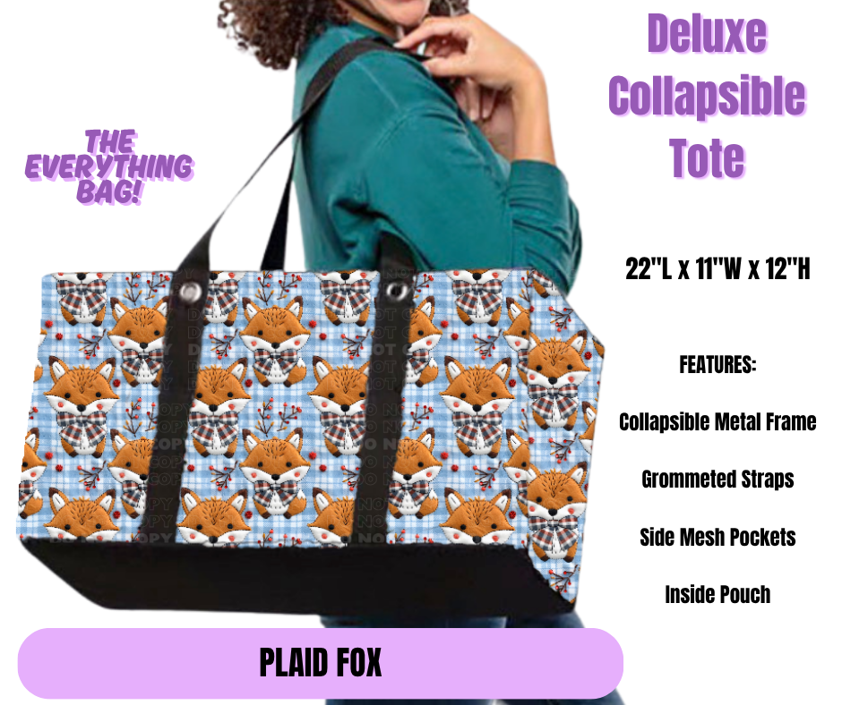 Plaid Fox Collapsible Tote