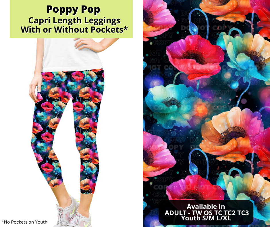 Preorder! Closes 3/24. ETA June. Poppy Pop Capri Leggings w/wo Pockets