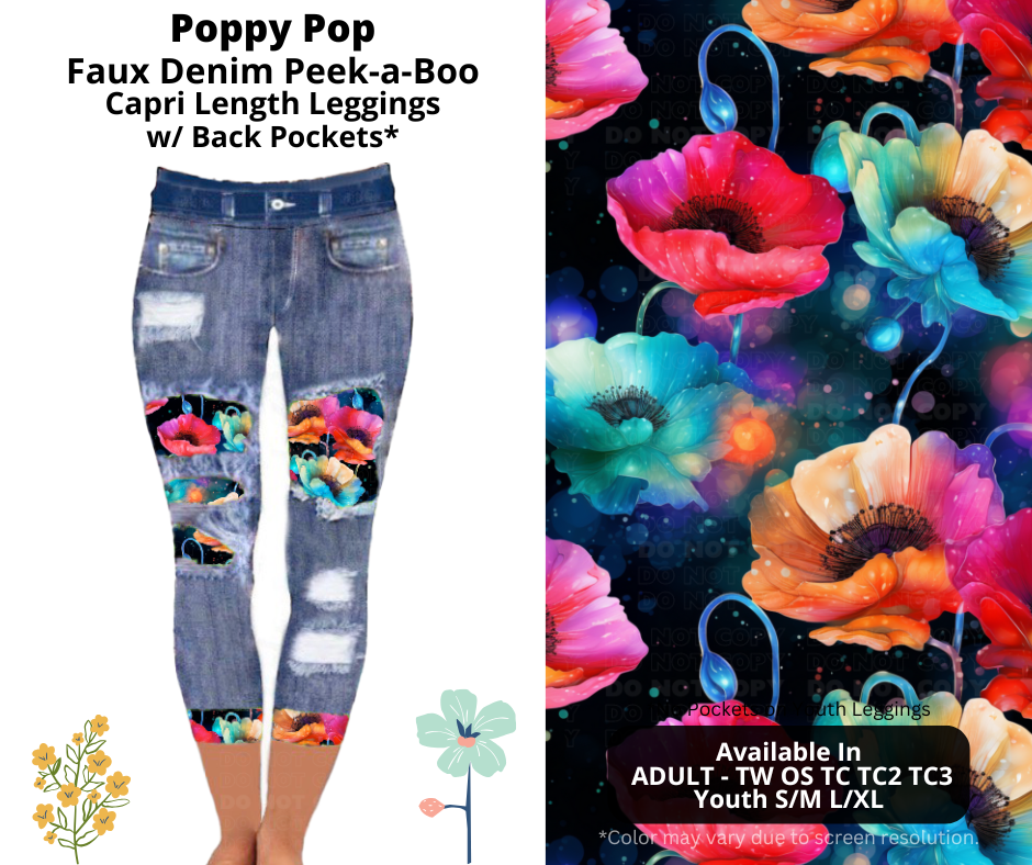 Preorder! Closes 3/26. ETA June. Poppy Pop Capri Faux Denim Peekaboo