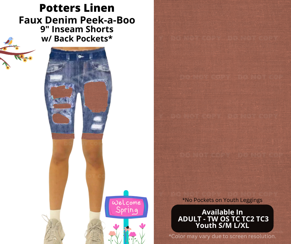 Preorder! Closes 1/13. ETA April. Potters Linen Faux Denim Peekaboo Jamaica Shorts