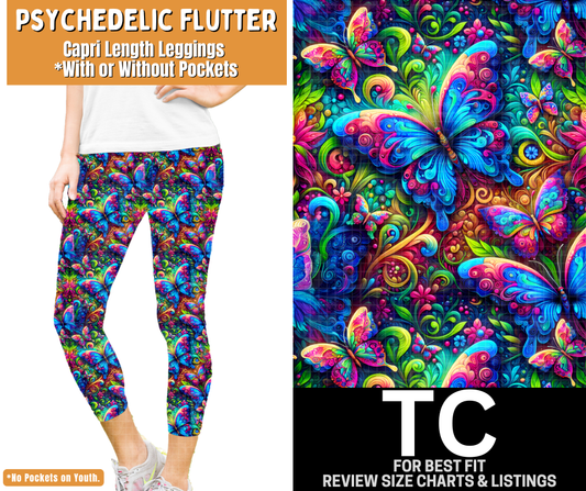 Psychedelic Flutter Capri Length Leggings w/ Pockets