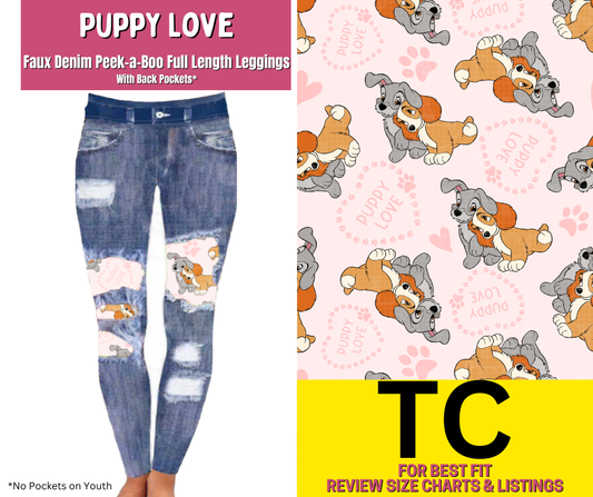 Puppy Love Faux Denim Full Length Peekaboo Leggings