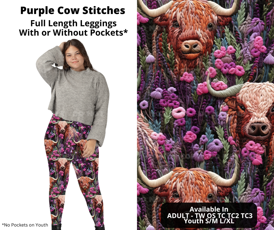 Preorder! Closes 11/4. ETA Jan. Purple Cow Stitches Full Length Leggings w/wo Pockets