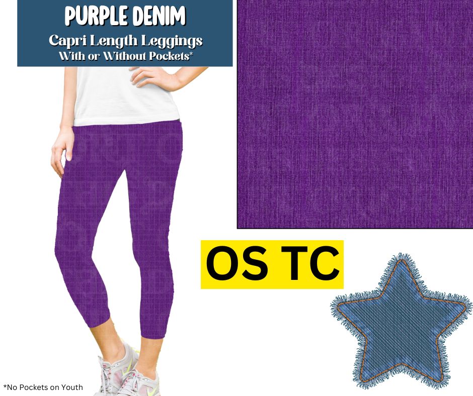 Purple Denim Capri Length Leggings w/ Pockets