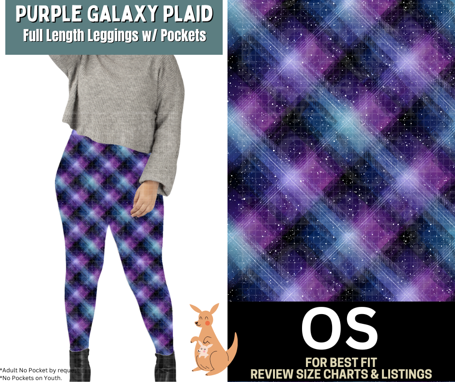 Purple Galaxy Plaid Full Length Leggings w/ Pockets