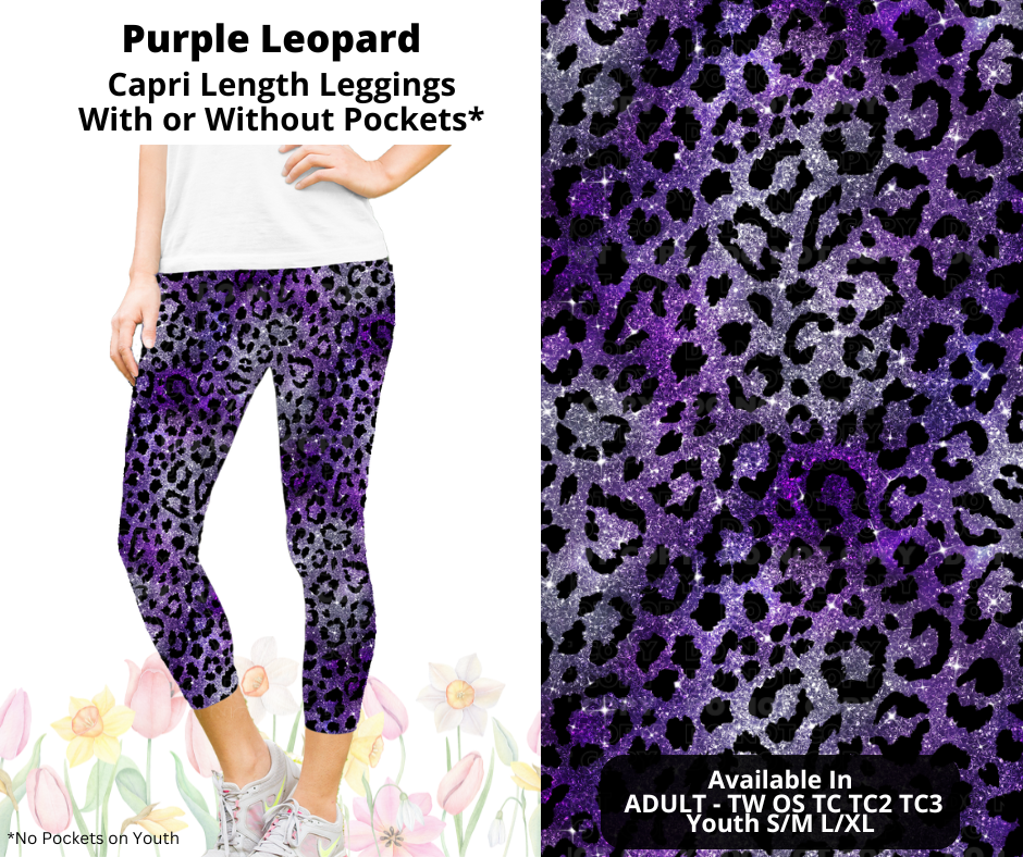 Preorder! Closes 3/17. ETA June. Purple Leopard Capri Leggings w/wo Pockets