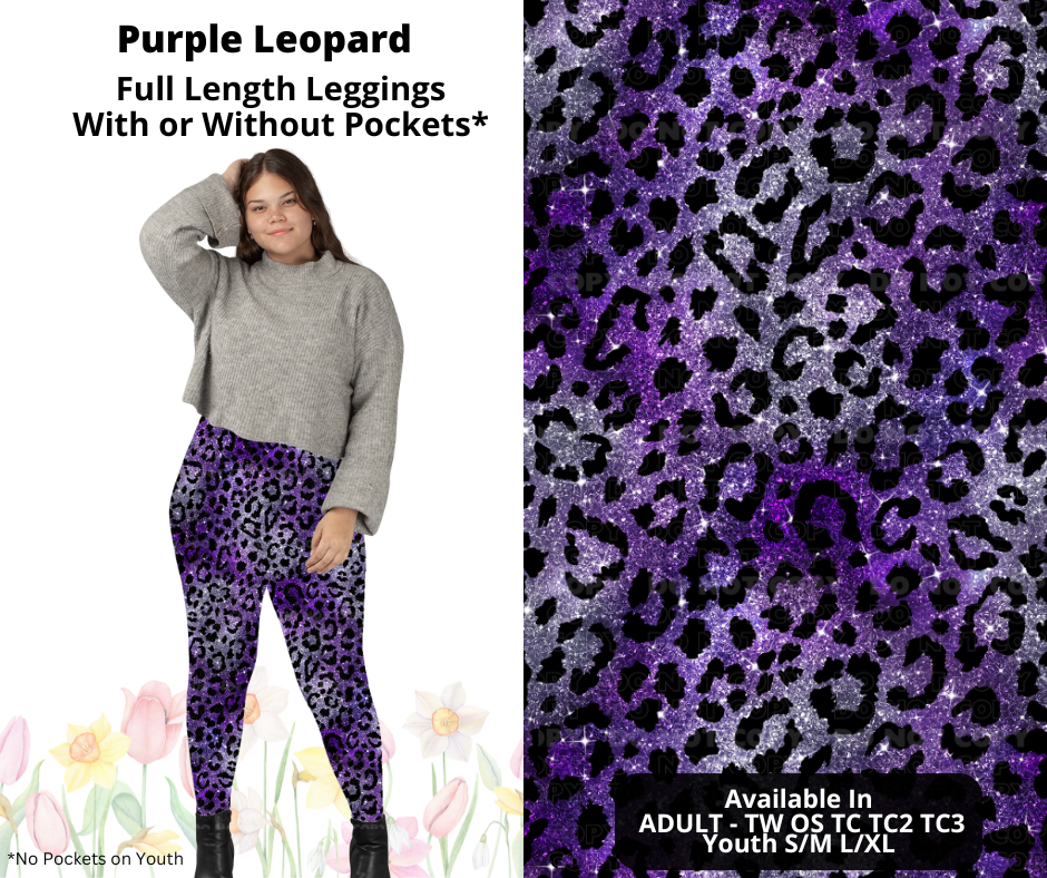 Preorder! Closes 3/17. ETA June. Purple Leopard Full Length Leggings w/wo Pockets