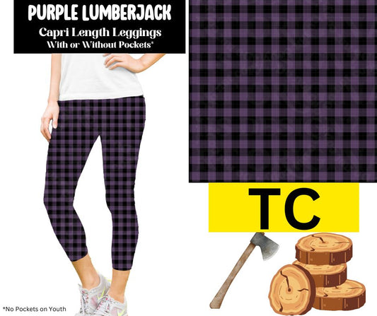 Purple Lumberjack Capri Length Leggings w/ Pockets