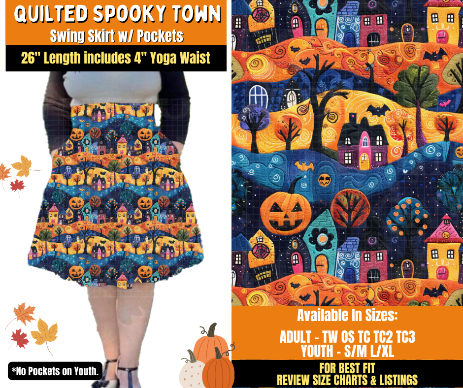 Preorder! Closes 7/16. ETA Oct. Quilted Spooky Town Swing Skirt