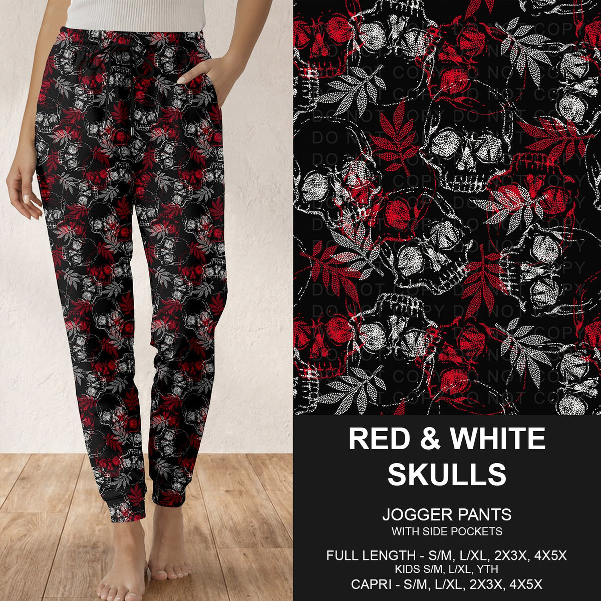 B318 - Preorder Red and White Skulls Joggers (Closes 10/25. ETA: late Dec.)