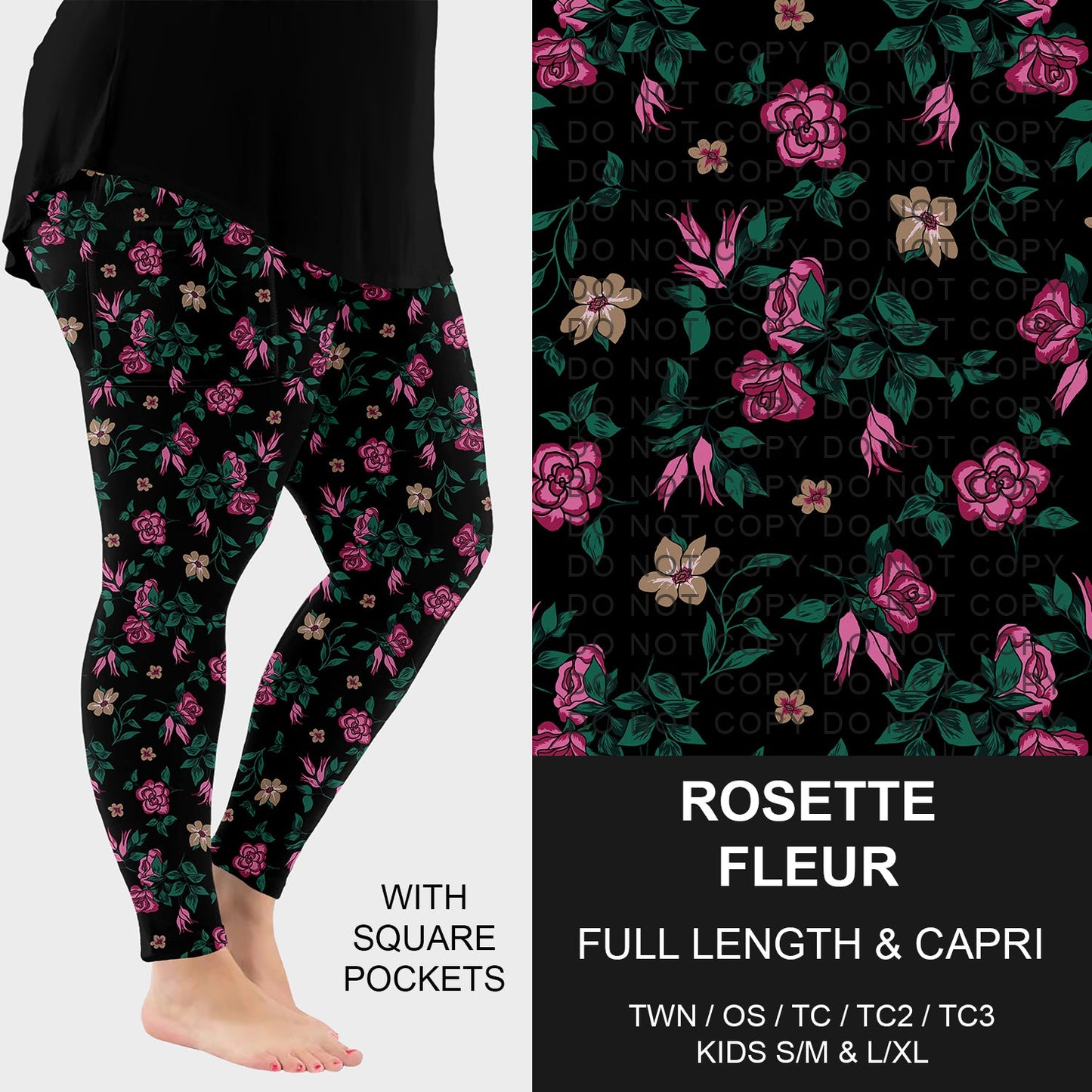 B283 - Preorder Rosette Fleur Leggings w/ Pockets (Closes 4/05. ETA: mid June)