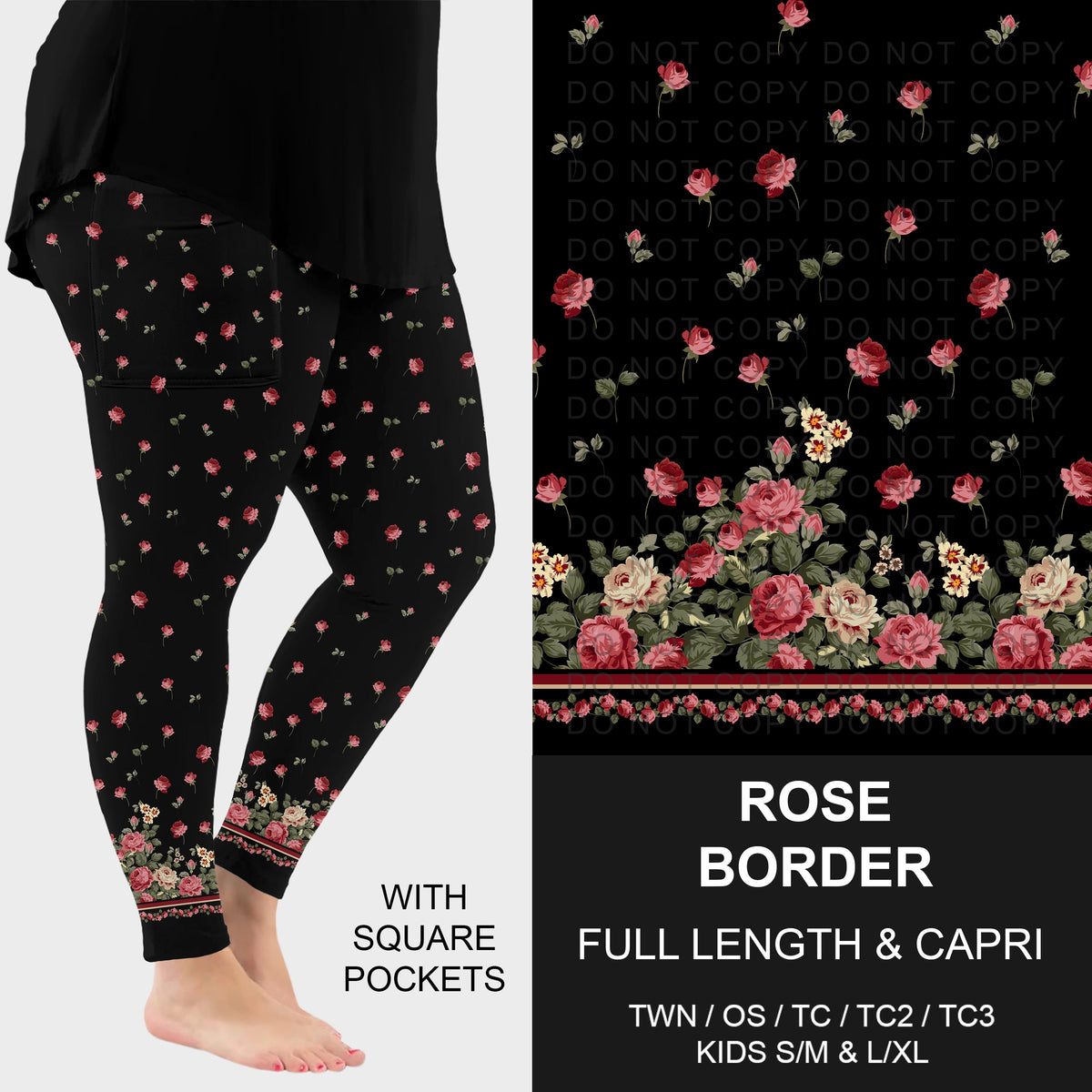 B316 - Preorder Rose Border Leggings w/ Pockets (Closes 10/11. ETA: mid Dec.)