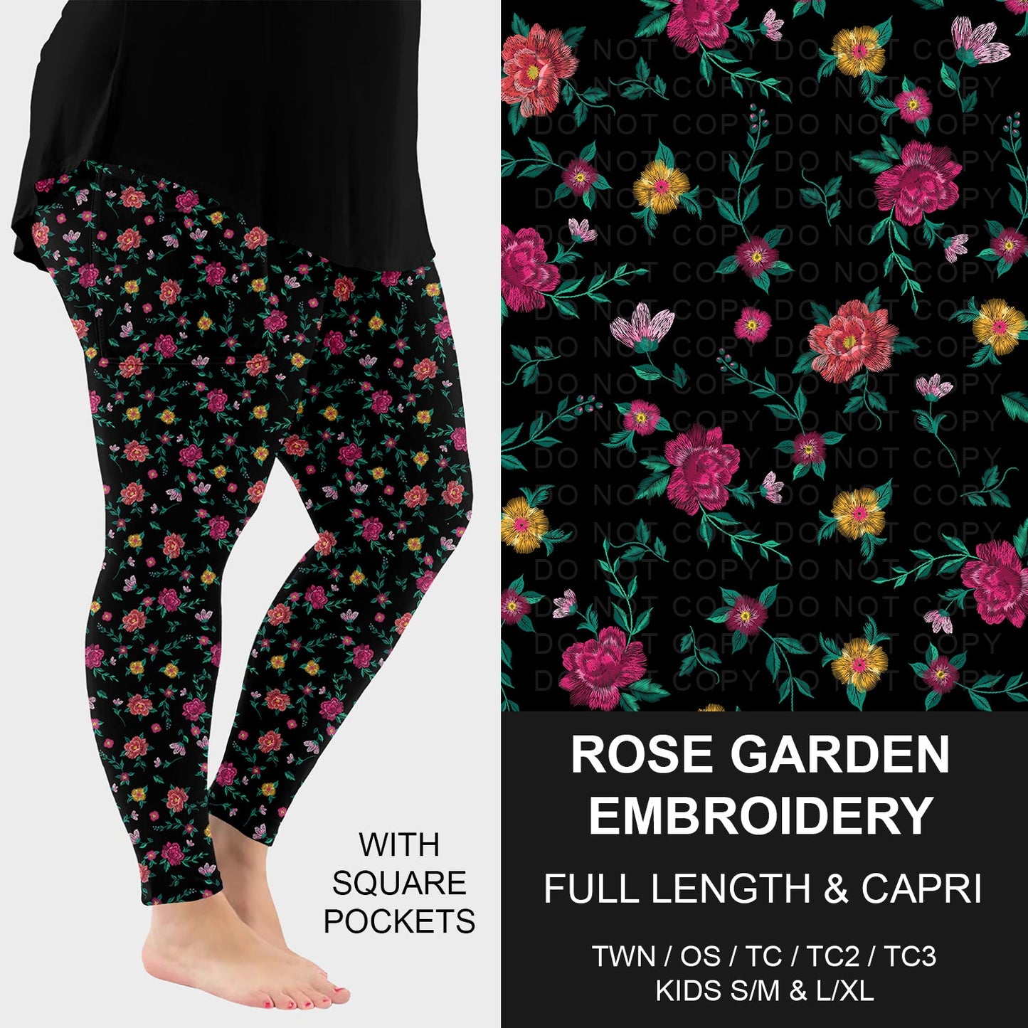 B289 - Preorder Rose Garden Embroidery Leggings w/ Pockets (Closes 5/10. ETA: mid July)