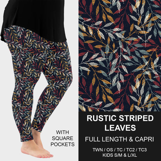 B308 - Preorder Rustic Striped Leaves Leggings w/ Pockets (Closes 8/16. ETA: late Oct.)