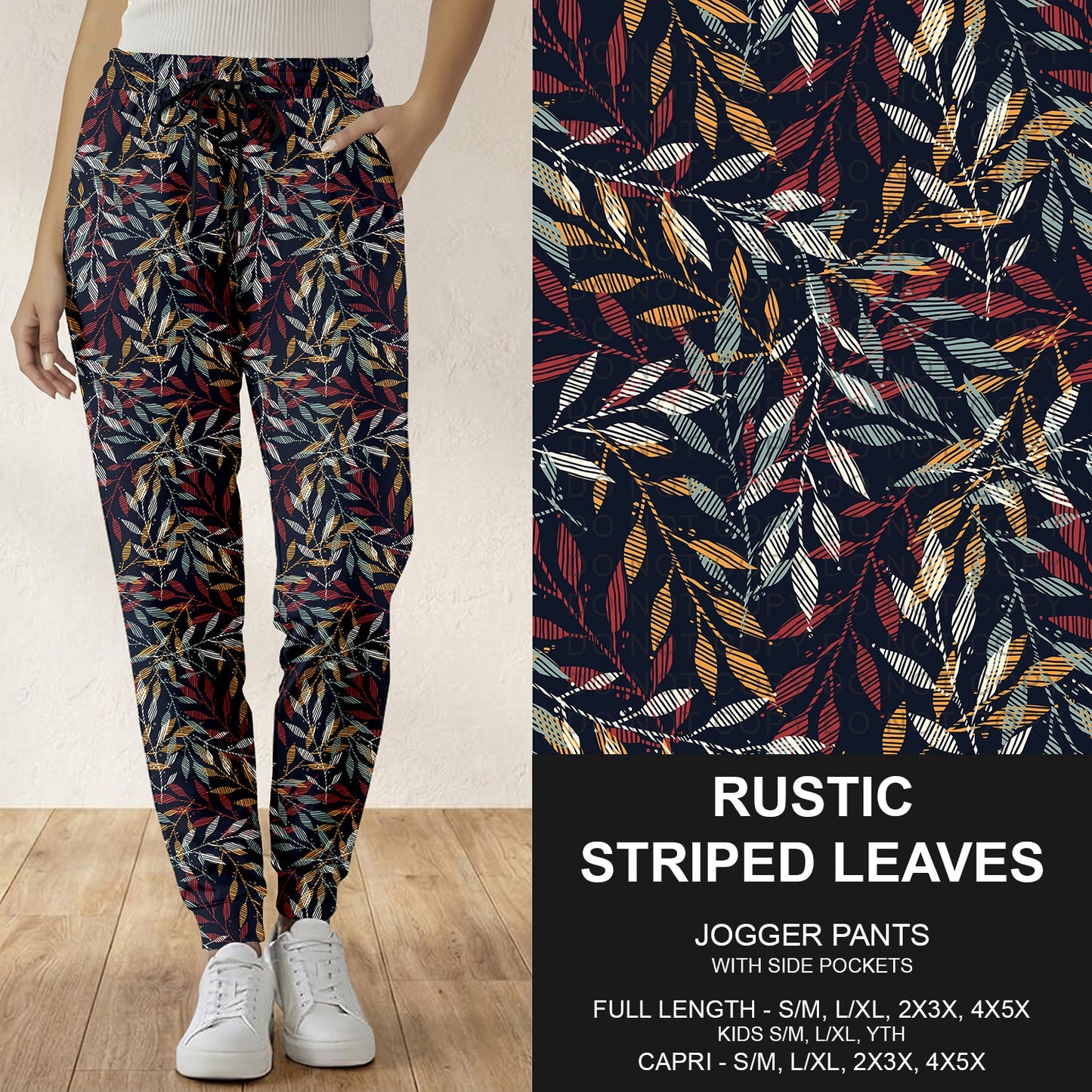 B308 - Preorder Rustic Striped Leaves Joggers (Closes 8/16. ETA: late Oct.)