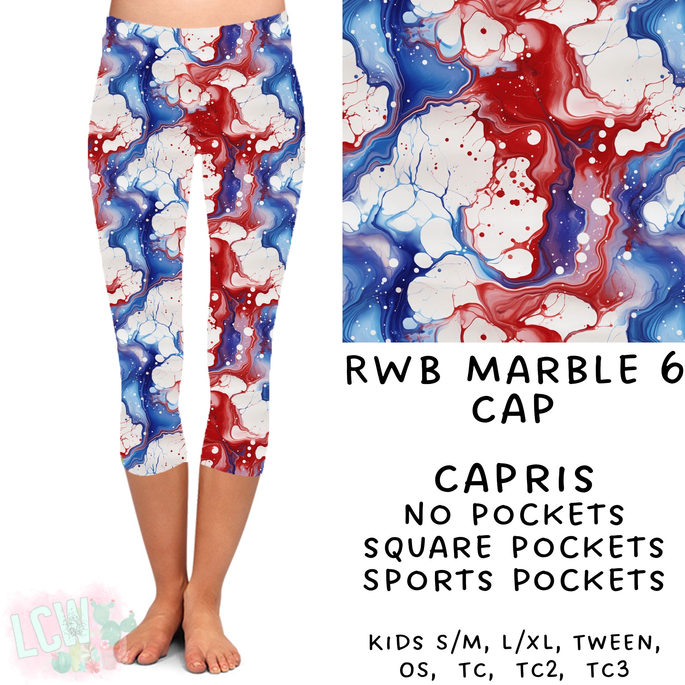 Ready To Ship - RWB Marble 6 Capris