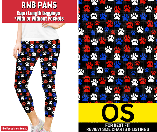 RWB Paws Capri Length Leggings w/ Pockets