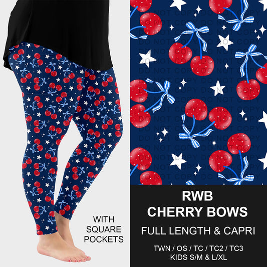 B284 - Preorder RWB Cherry Bows Leggings w/ Pockets (Closes 4/12. ETA: early June)