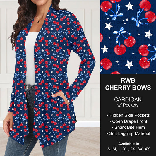 B284 - Preorder RWB Cherry Bows Cardigan w/ Pockets (Closes 4/12. ETA: early June)