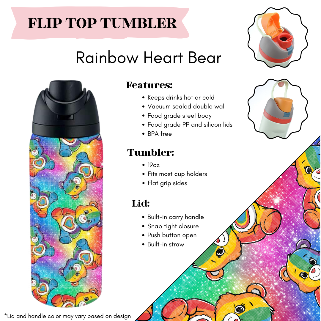 Preorder! Closes 3/20. ETA June. Rainbow Heart Bear Flip Top Tumbler