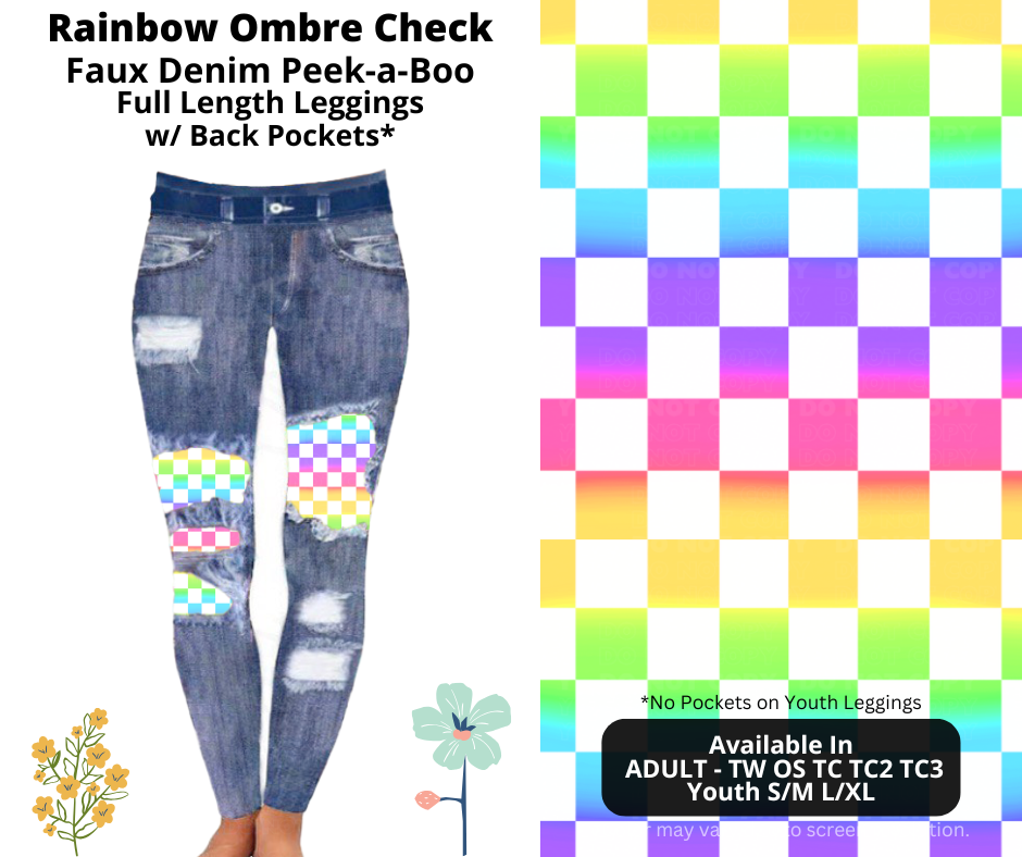 Preorder! Closes 3/26. ETA June. Rainbow Ombre Check Full Length Faux Denim Peekaboo